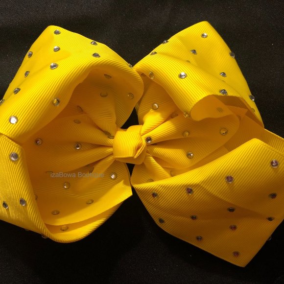 Bright Yellow 8" Rhinestone Boutique Bow   HANDCRAFTED - Picture 1 of 3
